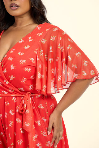 Curve Wrap Front Ditsy Floral Belted Playsuit