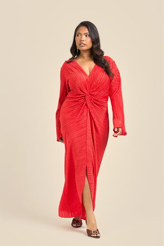 Curve Plisse Twist Front Flare Sleeve Midaxi Dress