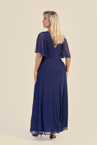 Curve Wrap Front Angel Sleeve Mesh Maxi Dress
