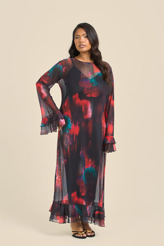 CURVE RUFFLE SWING STYLE LOOSE FIT MAXI DRESS