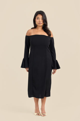 Curve Bardot Ruffle Sleeve Scuba Midi Dress