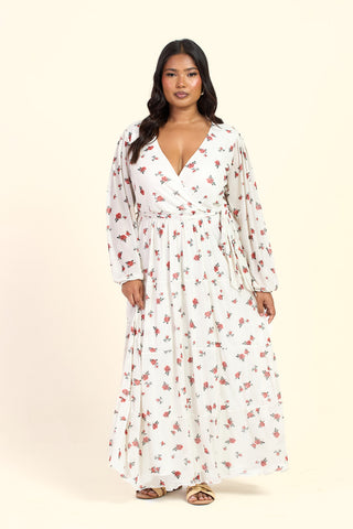 Curve Ditsy Print Tiered Wrap Belted Maxi Dress