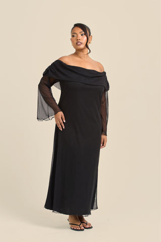 Curve Bardot Plain Mesh Midaxi Dress