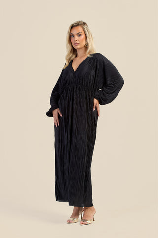 Curve Plisse Balloon Sleeve Maxi Dress