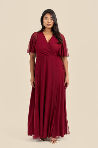 Curve Angel Sleeve Wrap Front Midi Dress