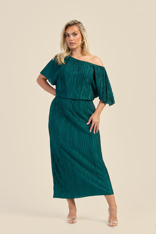Curve Plisse Drop Shoulder Midaxi Dress