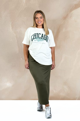 Curve printed oversized tee in stone