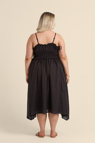 Curve Shirred Waist Linen Look Midi Dress