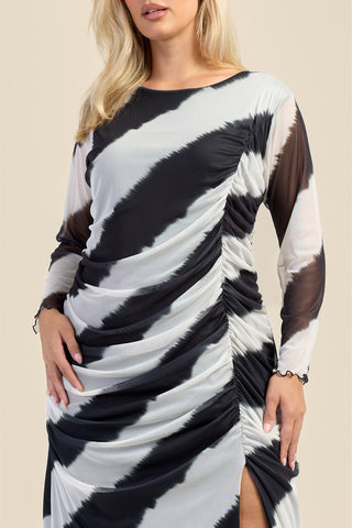 Curve Monochrome Ruched Detail Mesh Midaxi Dress