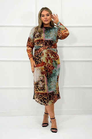 Curve animal and floral print twist front midaxi dress