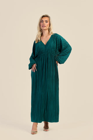 Curve Plisse Balloon Sleeve Maxi Dress