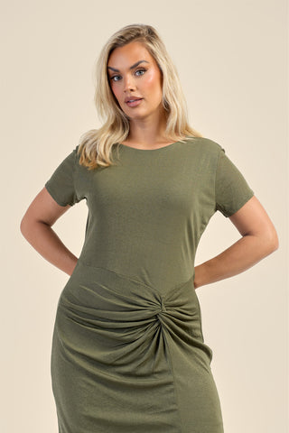Curve Textured Knit Knotted Front Midi Dress
