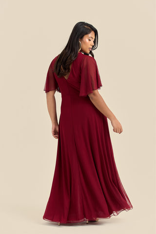Curve Angel Sleeve Wrap Front Midi Dress
