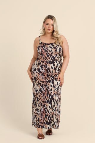 Curve Strappy Leopard Print Jersey Midaxi Dress