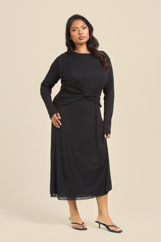 Curve Twisted Bodice Midi Dress In Knitted Textured Jersey