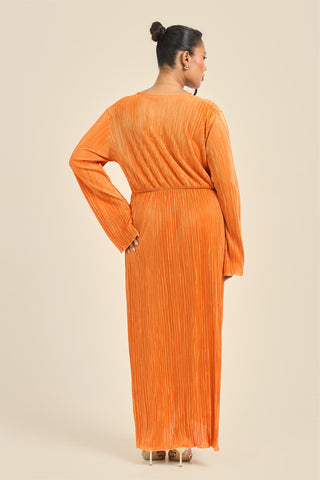 Curve Twist Front Plisse Flare Sleeve Midaxi Dress