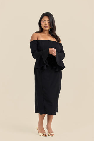 Curve Bardot Ruffle Sleeve Scuba Midi Dress