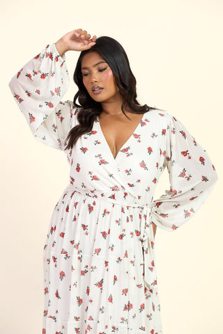 Curve Ditsy Print Tiered Wrap Belted Maxi Dress
