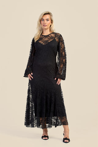 Curve Lace Balloon Sleeve Maxi Dress