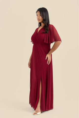 Curve Angel Sleeve Wrap Front Midi Dress