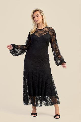 Curve Lace Balloon Sleeve Maxi Dress