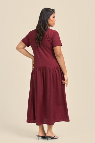 Curve Textured Drop Waist Smock Dress