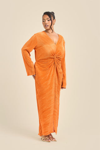 Curve Twist Front Plisse Flare Sleeve Midaxi Dress