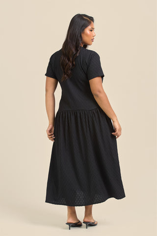 Curve Textured Drop Waist Smock Dress