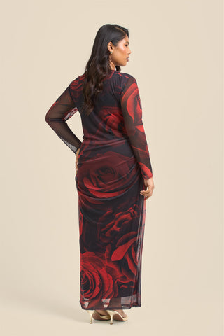 Curve rose print ruched midaxi dress