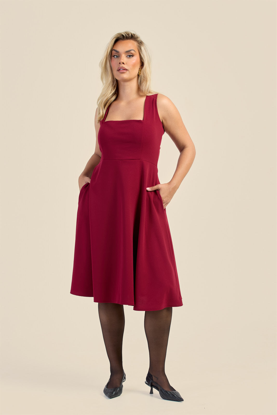 Plus Size Burgundy Square Neck Skater Dress | Fashion SZN Fashion//SZN Plus Size Burgundy Square Neck Skater Dress | Fashion SZN Fashion//SZN