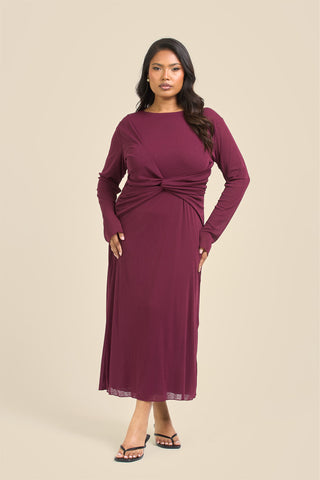 Curve Twisted Bodice Midi Dress In Knitted Textured Jersey