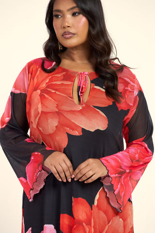 Curve Bold Floral Flare Sleeve Maxi Dress