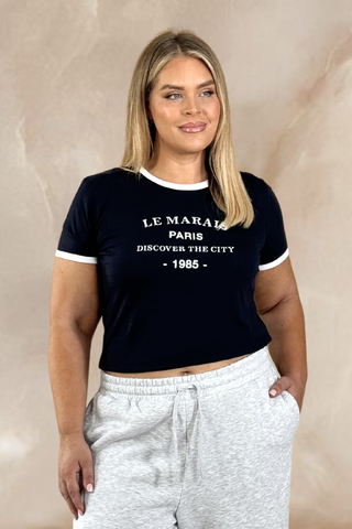 Curve 'Le Marais' Cotton Ringer tee in navy