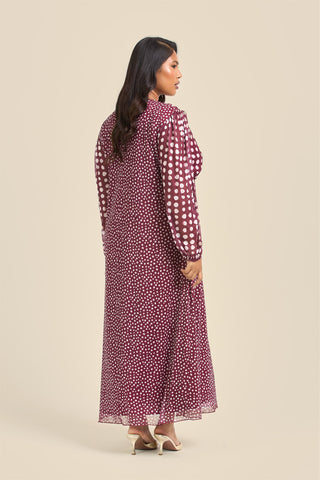 Curve Balloon Sleeve Mixed Polka Dot Midi Dress