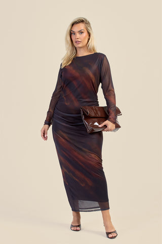 Curve Ombre Stripe Ruched Mesh Midaxi Dress