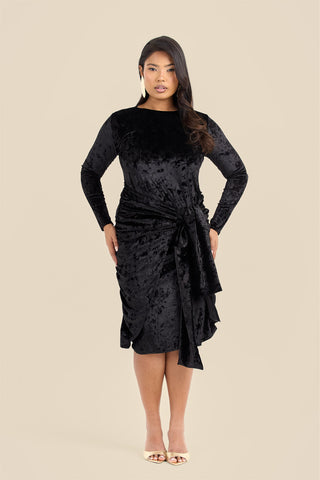 Curve crushed velvet tie front draped midaxi dress