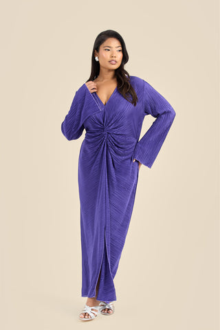 Curve Twist Front Flare Sleeve Plisse Midaxi Dress
