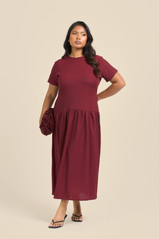 Curve Textured Drop Waist Smock Dress