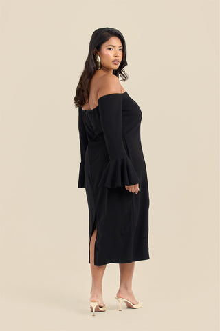 Curve Bardot Ruffle Sleeve Scuba Midi Dress