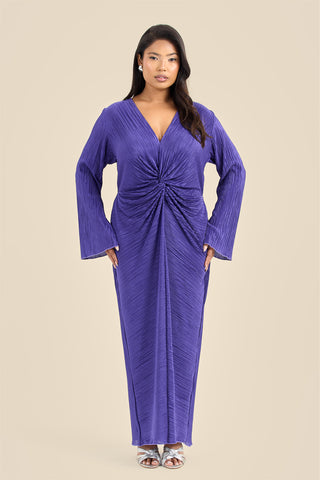 Curve Twist Front Flare Sleeve Plisse Midaxi Dress