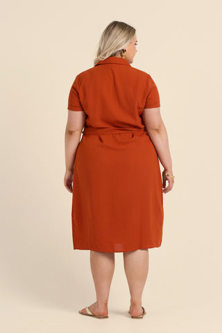 Curve Button Front Belted Shirt Dress