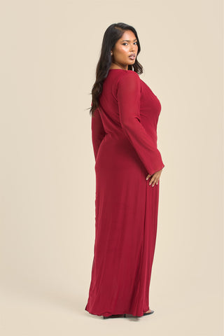 Curve Cowl neck burgundy mesh dress