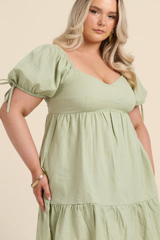 Curve Linen Puff Sleeve Mini Dress