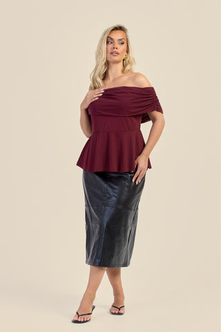 Curve Gathered Bardot Peplum Top