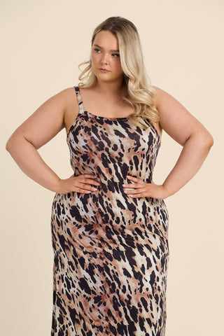 Curve Strappy Leopard Print Jersey Midaxi Dress