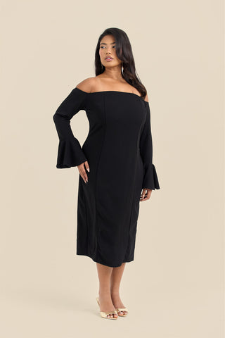 Curve Bardot Ruffle Sleeve Scuba Midi Dress