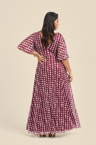 Curve Angel Sleeve Wrap Front Polka Dot Maxi Dress