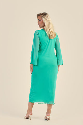 Curve Twist Front Plain Mesh Midaxi Dress