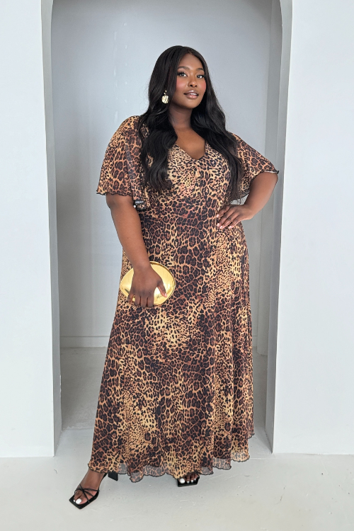 Curve Leopard print angel sleeve wrap front maxi dress – Fashion//SZN