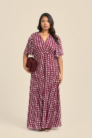 Curve Angel Sleeve Wrap Front Polka Dot Maxi Dress
